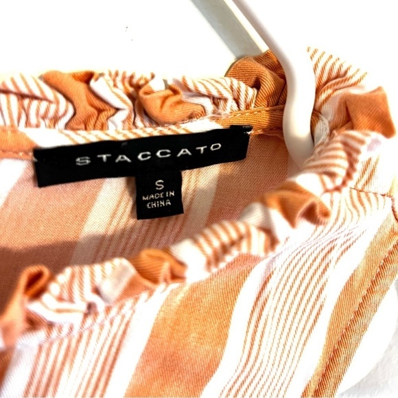 2/$30 Staccato - Peach & White Striped Sleeveless Top Size S Button Back Peplum - Picture 5 of 7